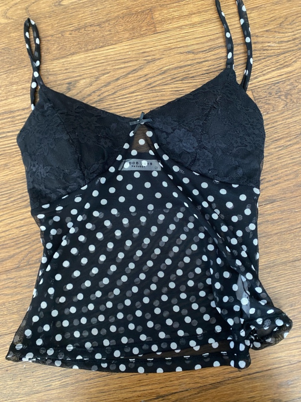 Polka Dot Lace-Trim Cami Tank Top - Black